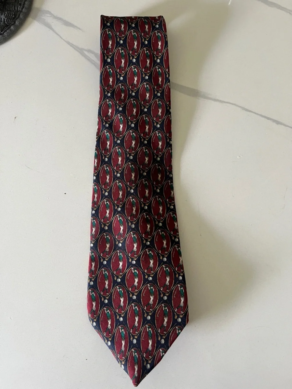 Vintage Tommy Hilfiger Red and Navy golfer Silk Tie preppy academia golf